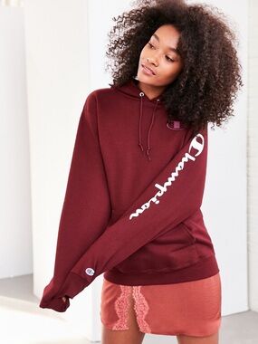 Urban Outfitters x Champion Logo Hoodie Maroon